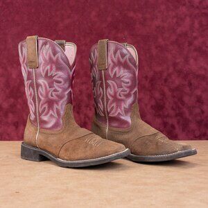 Ariat Women Delilah Brown Pink Leather Cowboy Western Boots sz 7